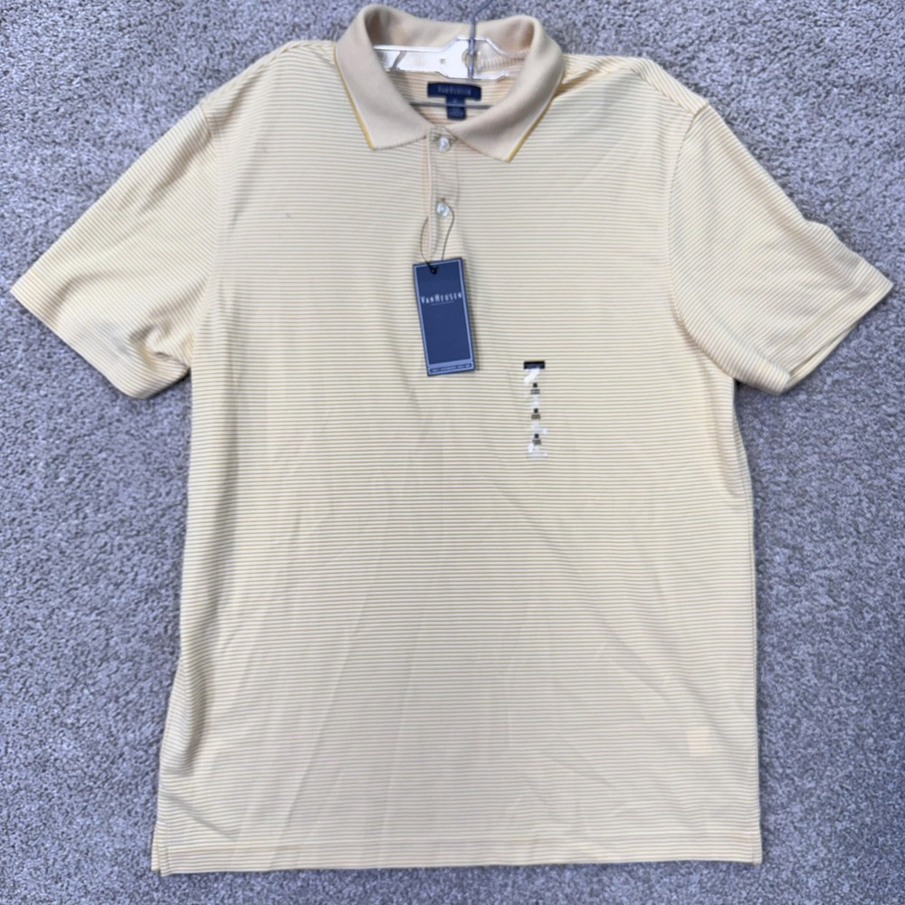 Van Heusen Polo Shirt Mens Medium VHHT-1344 Yel Sahara Sun Striped NEW